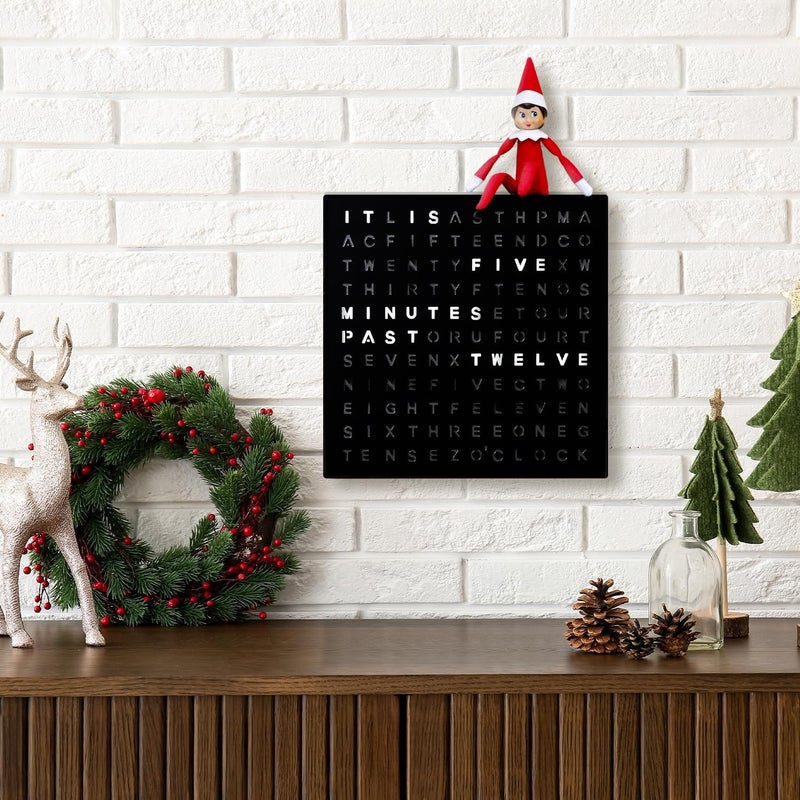 Stiles Word Clock, 8" by 8" Modern LED Desk Clock with USB Cable, Aluminum, Unique with Words, Contemporary, Living Room, Bedroom, Home, or Office Lightup Decor, Gift Item, Gray - Image 2